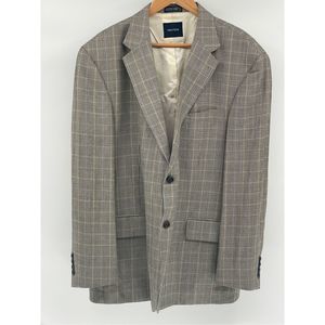 Nautica Blazer Sport Coat Suit Jacket Men 48 R Plaid Tan Silk Wool